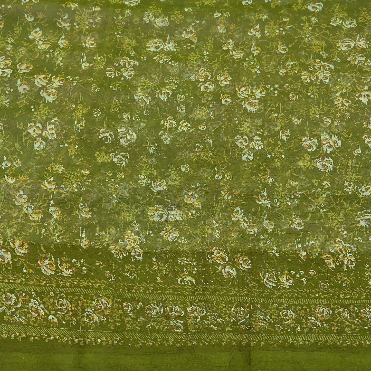 Indian Vintage Sari Green Pure Chiffon Silk Printed Sarees 5Yd Craft Fabric Sewing Soft Light Sari Dress Making Quilting For Crating