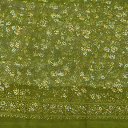 Indian Vintage Sari Green Pure Chiffon Silk Printed Sarees 5Yd Craft Fabric Sewing Soft Light Sari Dress Making Quilting For Crating