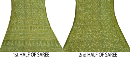 Indian Vintage Sari Green Pure Chiffon Silk Printed Sarees 5Yd Craft Fabric Sewing Soft Light Sari Dress Making Quilting For Crating