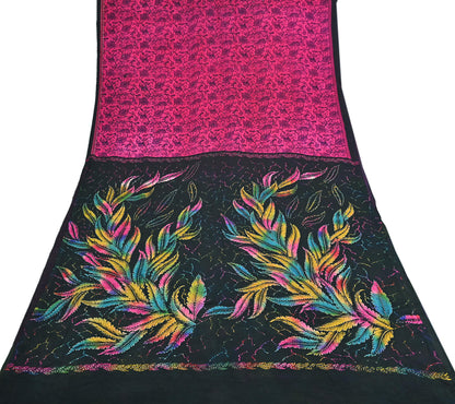 Indian Vintage Pink & Black Pure Silk Printed Mukesh Work Saree 6Yards Soft Fabric for Dressmaking, Quilting, Crafting, Sewing, Dress Making