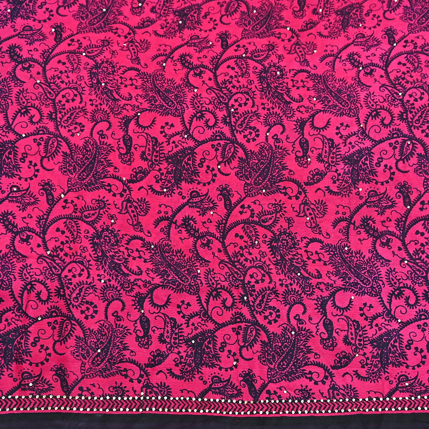 Indian Vintage Pink & Black Pure Silk Printed Mukesh Work Saree 6Yards Soft Fabric for Dressmaking, Quilting, Crafting, Sewing, Dress Making