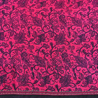 Indian Vintage Pink & Black Pure Silk Printed Mukesh Work Saree 6Yards Soft Fabric for Dressmaking, Quilting, Crafting, Sewing, Dress Making