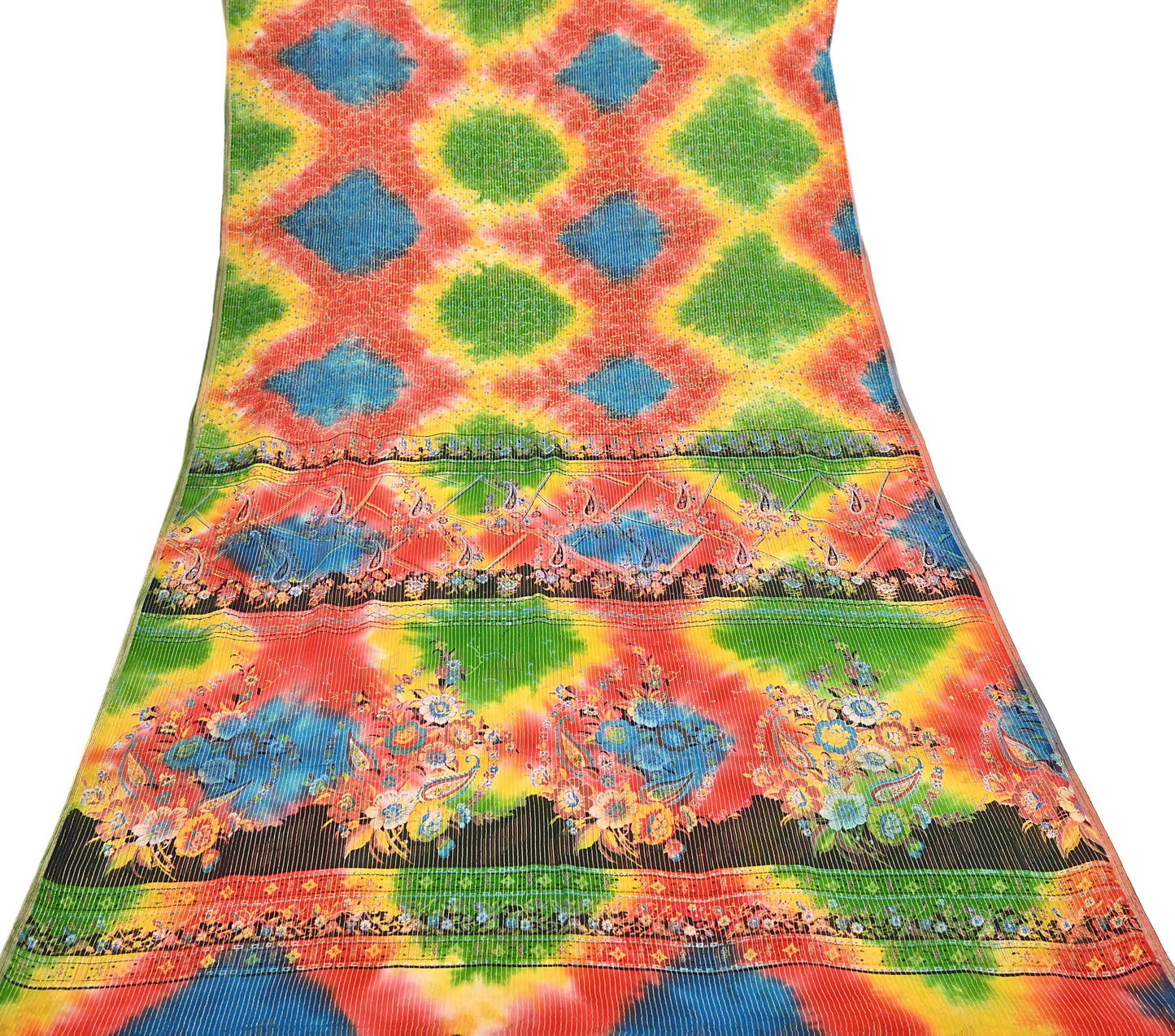 Indian Vintage Multi Saree 100% Pure Silk Printed Sari Craft Fabric 5yd Sewing Dress Making Soft Floral Crafting Quilting Upcycle Zari