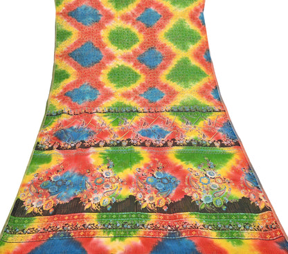 Indian Vintage Multi Saree 100% Pure Silk Printed Sari Craft Fabric 5yd Sewing Dress Making Soft Floral Crafting Quilting Upcycle Zari