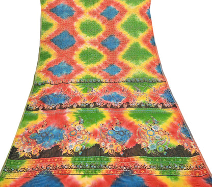 Indian Vintage Multi Saree 100% Pure Silk Printed Sari Craft Fabric 5yd Sewing Dress Making Soft Floral Crafting Quilting Upcycle Zari