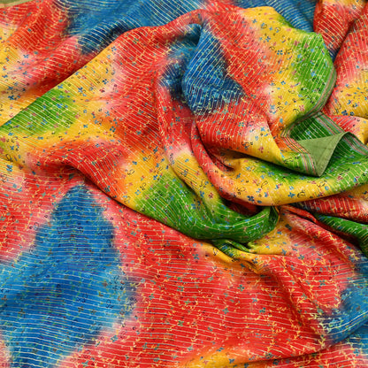 Indian Vintage Multi Saree 100% Pure Silk Printed Sari Craft Fabric 5yd Sewing Dress Making Soft Floral Crafting Quilting Upcycle Zari