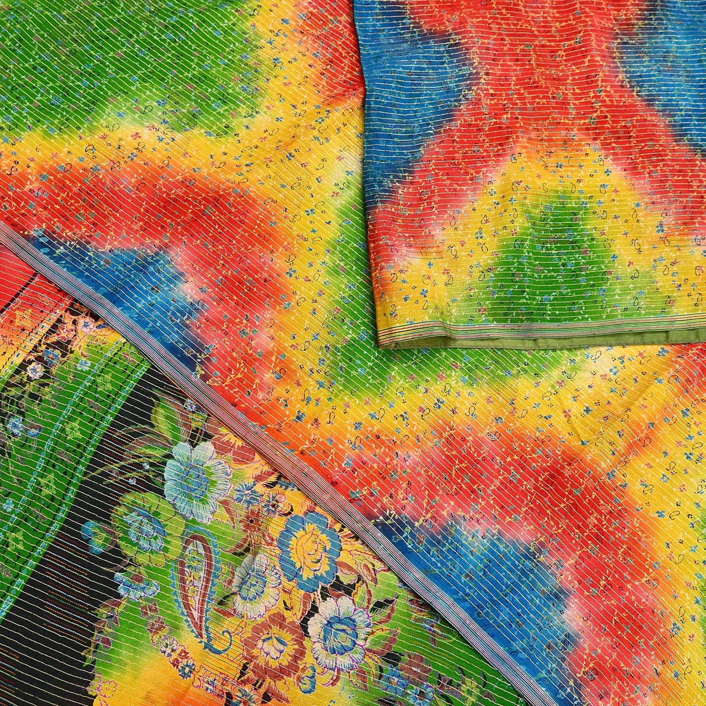 Indian Vintage Multi Saree 100% Pure Silk Printed Sari Craft Fabric 5yd Sewing Dress Making Soft Floral Crafting Quilting Upcycle Zari