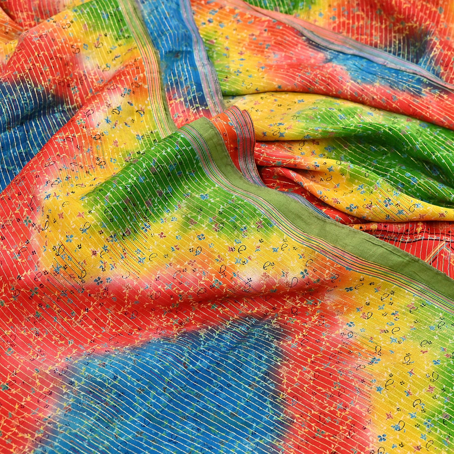 Indian Vintage Multi Saree 100% Pure Silk Printed Sari Craft Fabric 5yd Sewing Dress Making Soft Floral Crafting Quilting Upcycle Zari