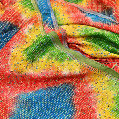 Indian Vintage Multi Saree 100% Pure Silk Printed Sari Craft Fabric 5yd Sewing Dress Making Soft Floral Crafting Quilting Upcycle Zari