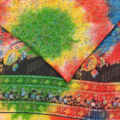 Indian Vintage Multi Saree 100% Pure Silk Printed Sari Craft Fabric 5yd Sewing Dress Making Soft Floral Crafting Quilting Upcycle Zari