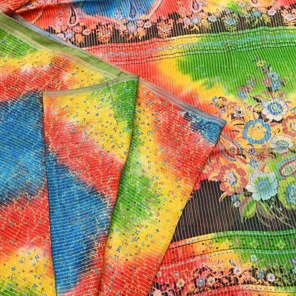 Indian Vintage Multi Saree 100% Pure Silk Printed Sari Craft Fabric 5yd Sewing Dress Making Soft Floral Crafting Quilting Upcycle Zari