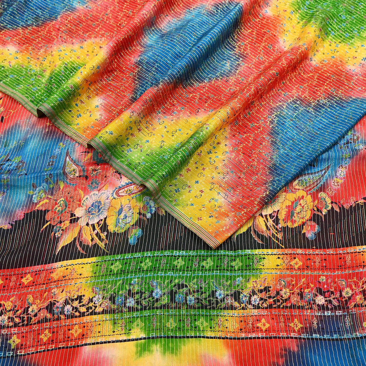 Indian Vintage Multi Saree 100% Pure Silk Printed Sari Craft Fabric 5yd Sewing Dress Making Soft Floral Crafting Quilting Upcycle Zari