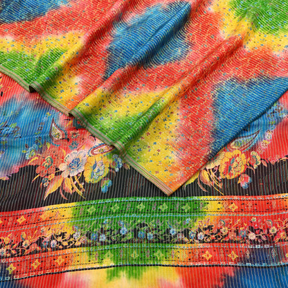Indian Vintage Multi Saree 100% Pure Silk Printed Sari Craft Fabric 5yd Sewing Dress Making Soft Floral Crafting Quilting Upcycle Zari