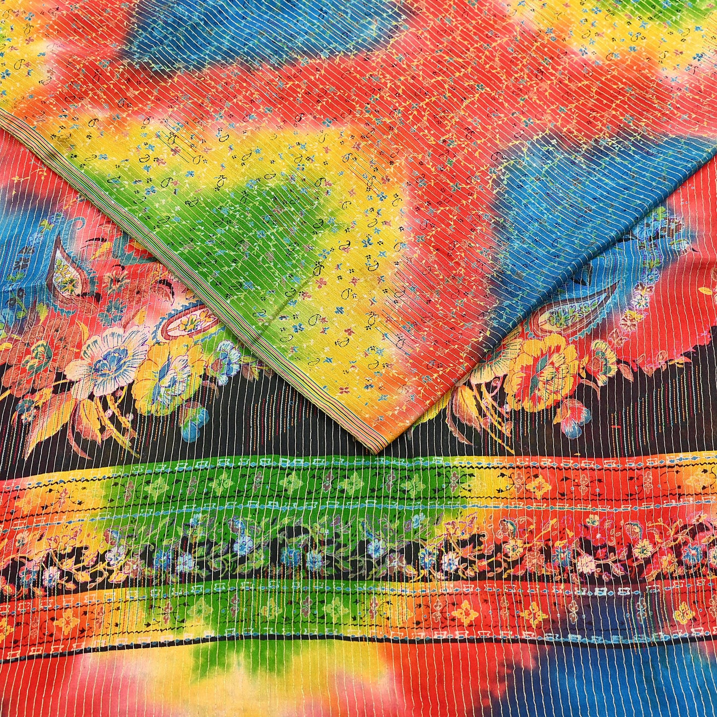 Indian Vintage Multi Saree 100% Pure Silk Printed Sari Craft Fabric 5yd Sewing Dress Making Soft Floral Crafting Quilting Upcycle Zari