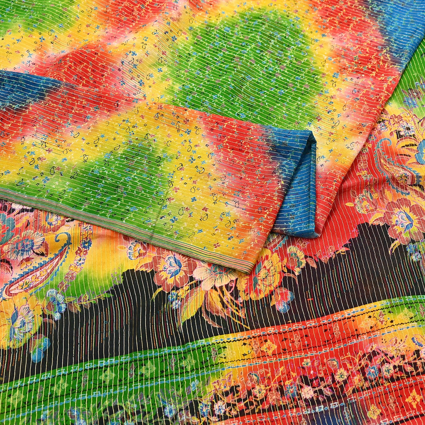 Indian Vintage Multi Saree 100% Pure Silk Printed Sari Craft Fabric 5yd Sewing Dress Making Soft Floral Crafting Quilting Upcycle Zari