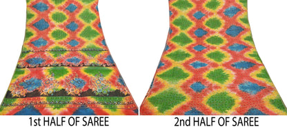 Indian Vintage Multi Saree 100% Pure Silk Printed Sari Craft Fabric 5yd Sewing Dress Making Soft Floral Crafting Quilting Upcycle Zari