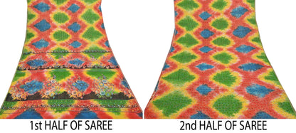 Indian Vintage Multi Saree 100% Pure Silk Printed Sari Craft Fabric 5yd Sewing Dress Making Soft Floral Crafting Quilting Upcycle Zari