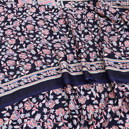 Indian Vintage Sari Blue Pure Silk Printed Saree Fabric 5yard Sewing Craft Fabric DressMaking Wrap Floral