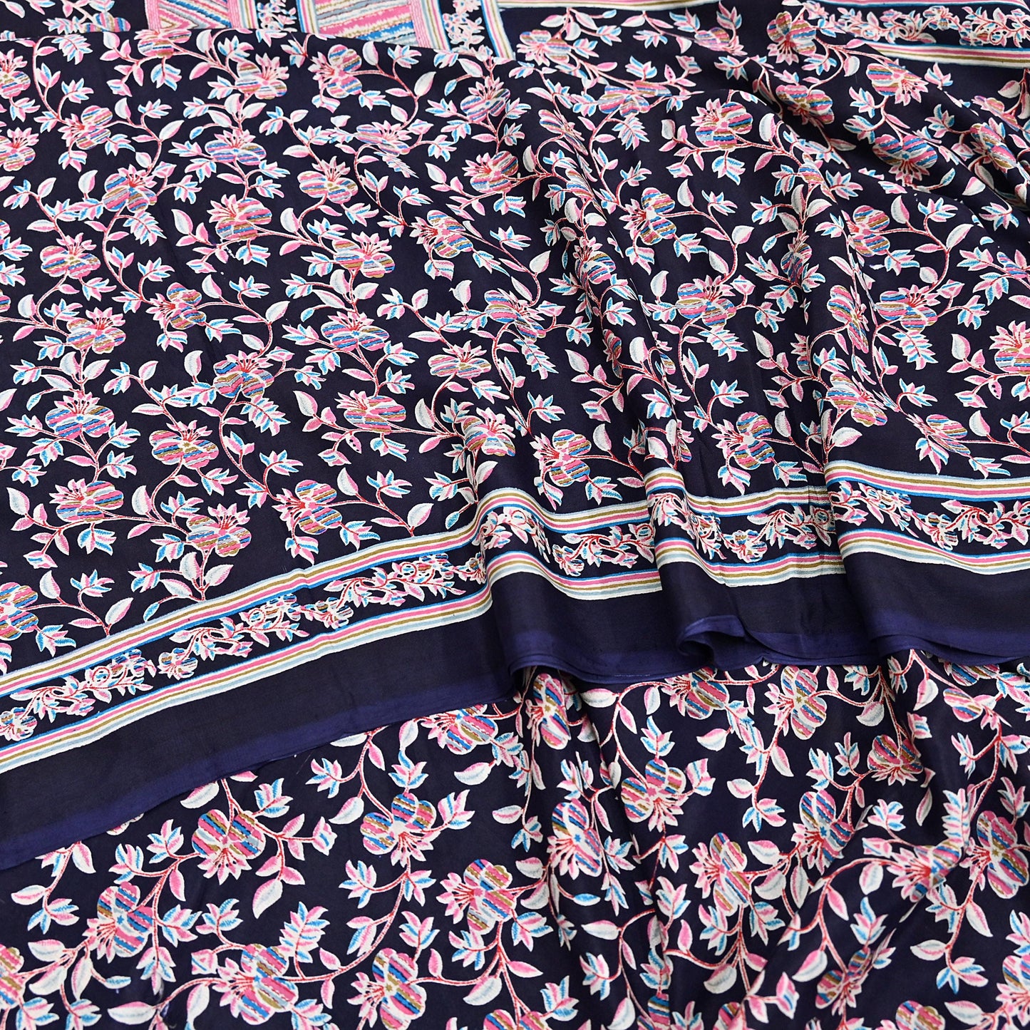 Indian Vintage Sari Blue Pure Silk Printed Saree Fabric 5yard Sewing Craft Fabric DressMaking Wrap Floral