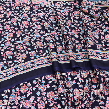 Indian Vintage Sari Blue Pure Silk Printed Saree Fabric 5yard Sewing Craft Fabric DressMaking Wrap Floral