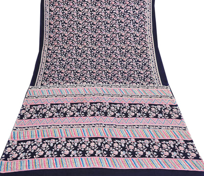 Indian Vintage Sari Blue Pure Silk Printed Saree Fabric 5yard Sewing Craft Fabric DressMaking Wrap Floral