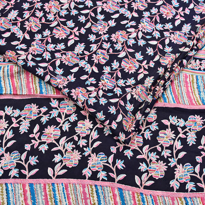 Indian Vintage Sari Blue Pure Silk Printed Saree Fabric 5yard Sewing Craft Fabric DressMaking Wrap Floral