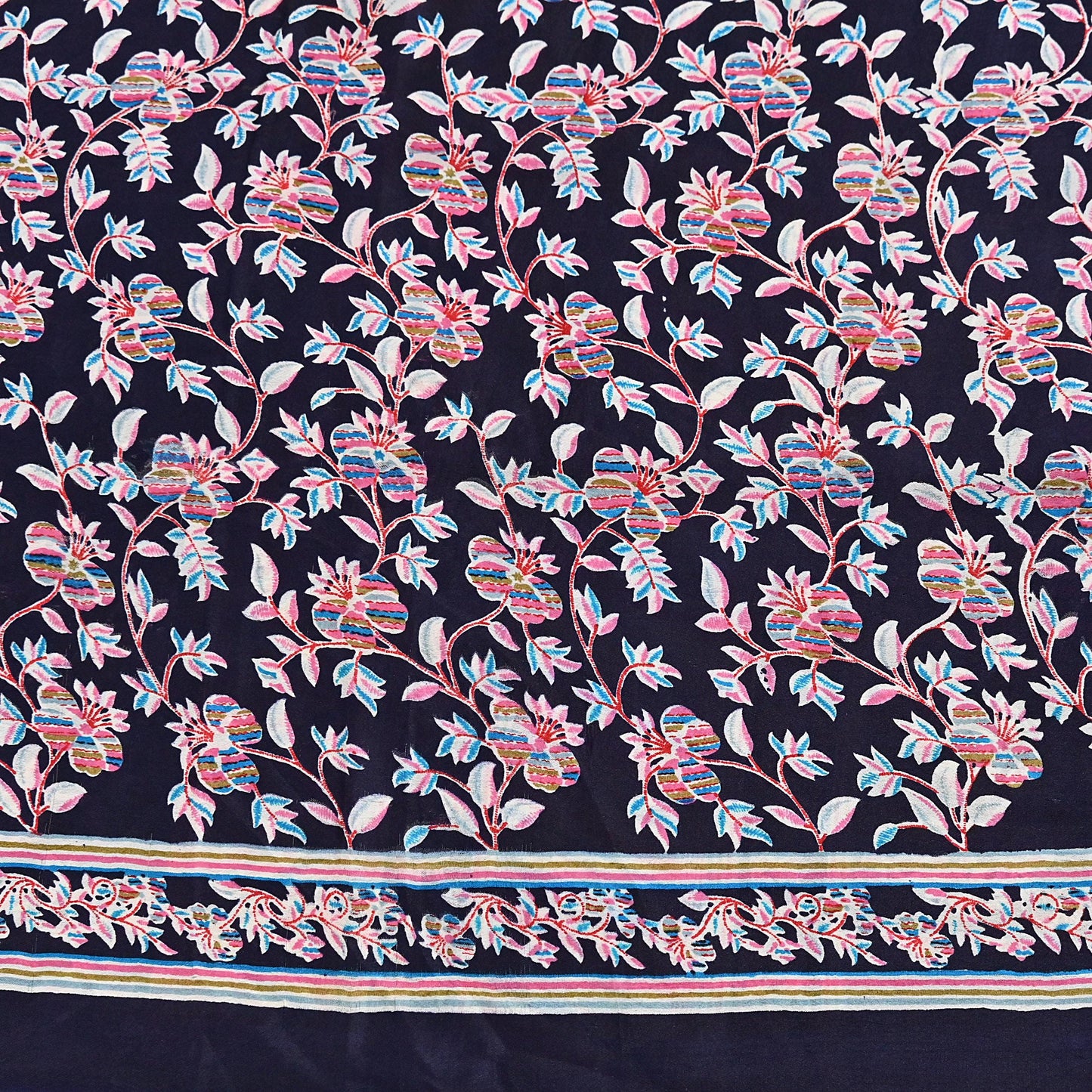 Indian Vintage Sari Blue Pure Silk Printed Saree Fabric 5yard Sewing Craft Fabric DressMaking Wrap Floral