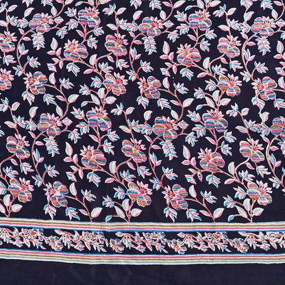 Indian Vintage Sari Blue Pure Silk Printed Saree Fabric 5yard Sewing Craft Fabric DressMaking Wrap Floral