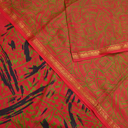 Indian Vintage Sari Red Printed Pure Silk Sarees 6yd Sewing Craft Fabric Soft Dress Making Upcycle Crafting Quilting Used Zari