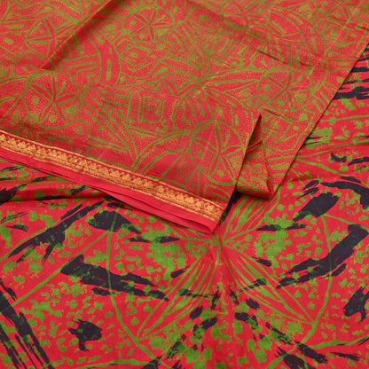 Indian Vintage Sari Red Printed Pure Silk Sarees 6yd Sewing Craft Fabric Soft Dress Making Upcycle Crafting Quilting Used Zari