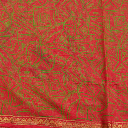 Indian Vintage Sari Red Printed Pure Silk Sarees 6yd Sewing Craft Fabric Soft Dress Making Upcycle Crafting Quilting Used Zari