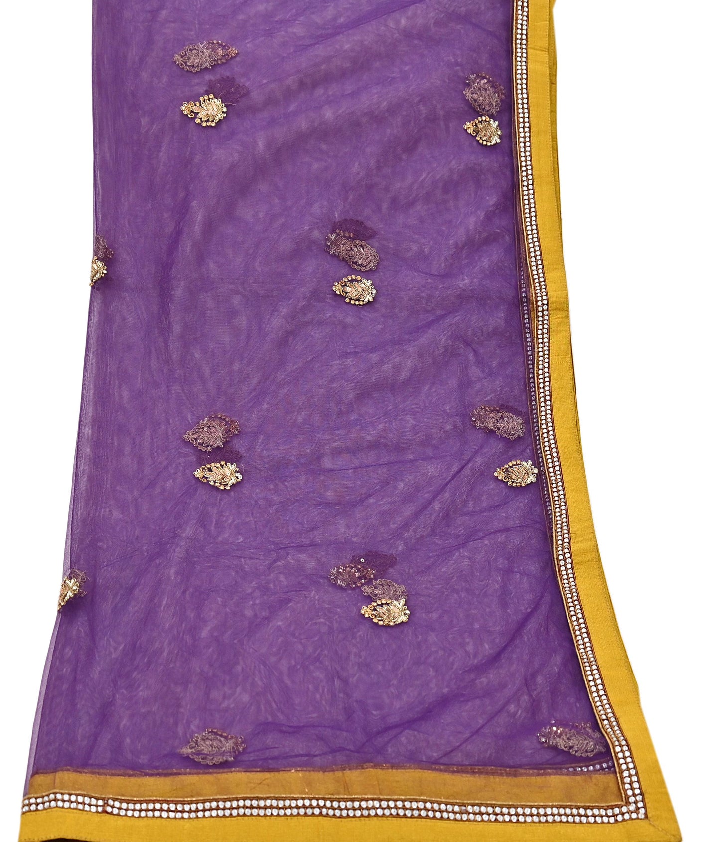 Indian Vintage Heavy Purple Dupatta Net Mesh Long Stole Hand Embroidered Scarves Golden Zardozi Zari Sequins Hijab Veil wrap Boho