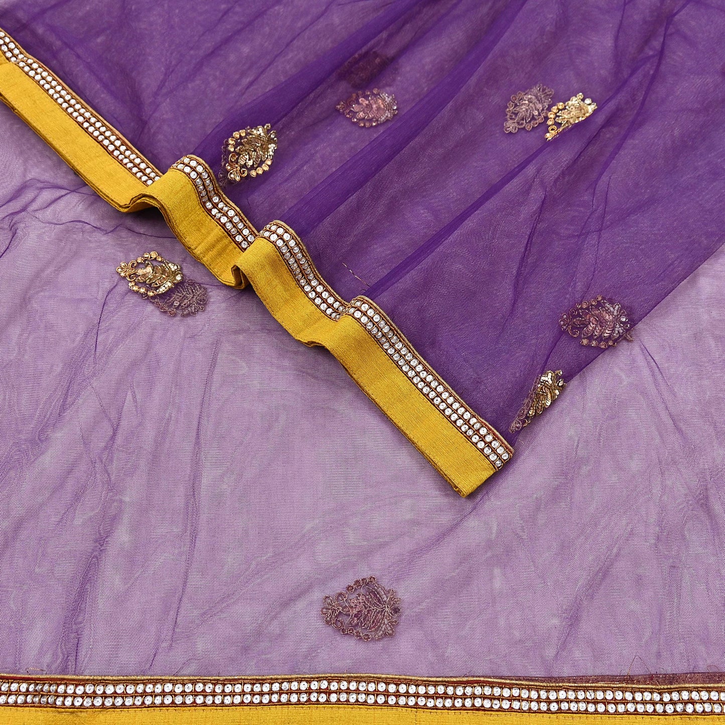 Indian Vintage Heavy Purple Dupatta Net Mesh Long Stole Hand Embroidered Scarves Golden Zardozi Zari Sequins Hijab Veil wrap Boho