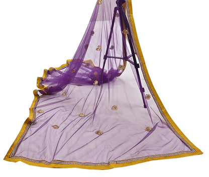 Indian Vintage Heavy Purple Dupatta Net Mesh Long Stole Hand Embroidered Scarves Golden Zardozi Zari Sequins Hijab Veil wrap Boho