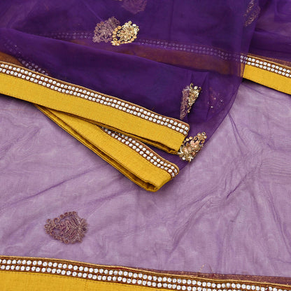 Indian Vintage Heavy Purple Dupatta Net Mesh Long Stole Hand Embroidered Scarves Golden Zardozi Zari Sequins Hijab Veil wrap Boho