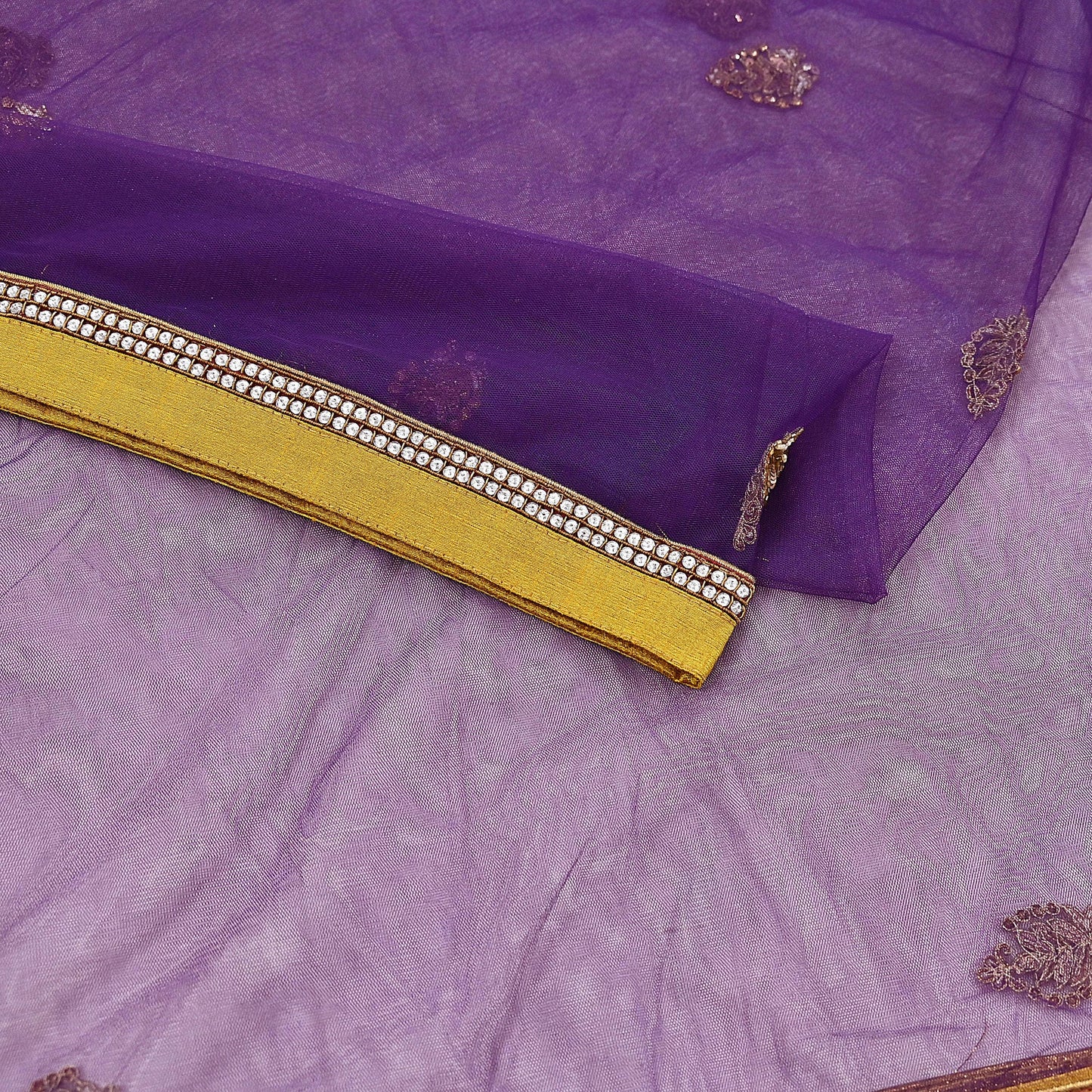 Indian Vintage Heavy Purple Dupatta Net Mesh Long Stole Hand Embroidered Scarves Golden Zardozi Zari Sequins Hijab Veil wrap Boho