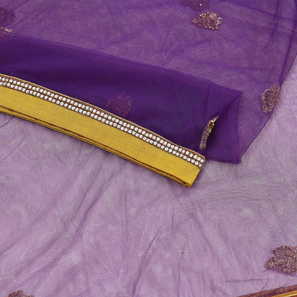 Indian Vintage Heavy Purple Dupatta Net Mesh Long Stole Hand Embroidered Scarves Golden Zardozi Zari Sequins Hijab Veil wrap Boho