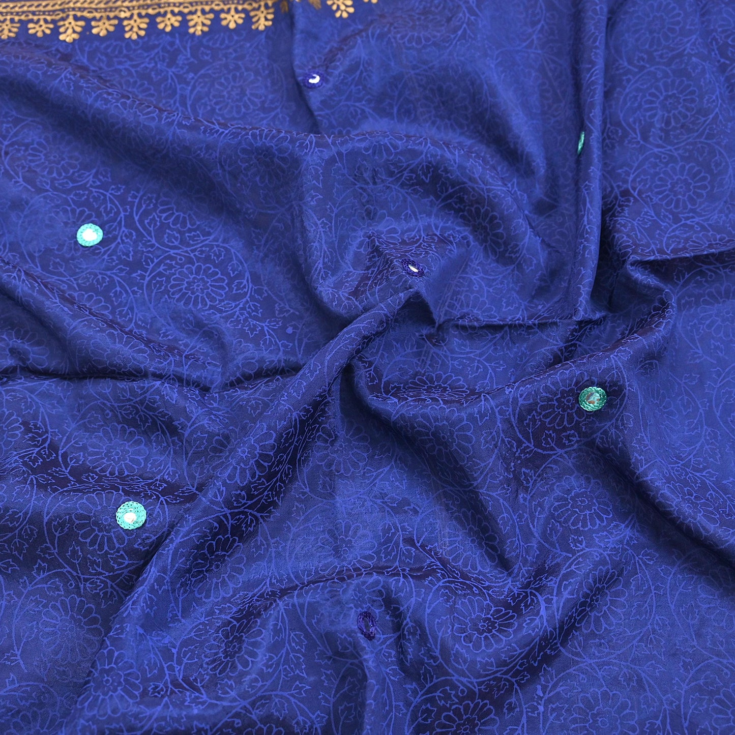 Indian Vintage Dupatta Blue Long Stole Artificial silk embroidered Painted Scarves Veil Zari Soft Floral Design
