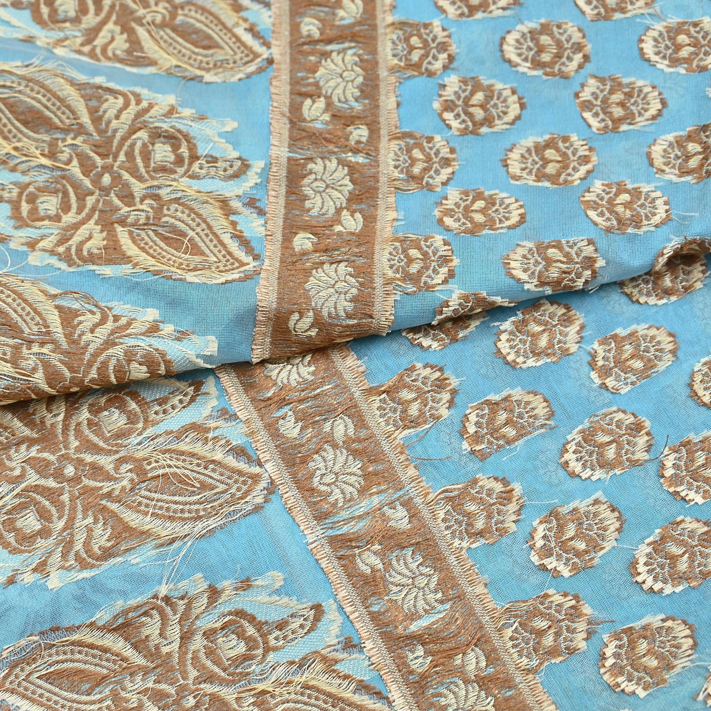 Indian Vintage Blue Dupatta Long Stole Woven Cotton Scarves Veil Soft Floral Design Wrap Boho Upcycle For Designing