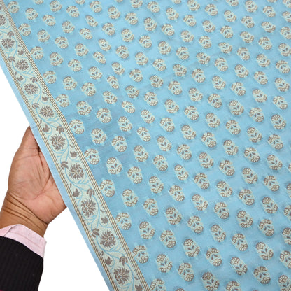 Indian Vintage Blue Dupatta Long Stole Woven Cotton Scarves Veil Soft Floral Design Wrap Boho Upcycle For Designing