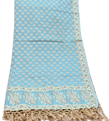 Indian Vintage Blue Dupatta Long Stole Woven Cotton Scarves Veil Soft Floral Design Wrap Boho Upcycle For Designing