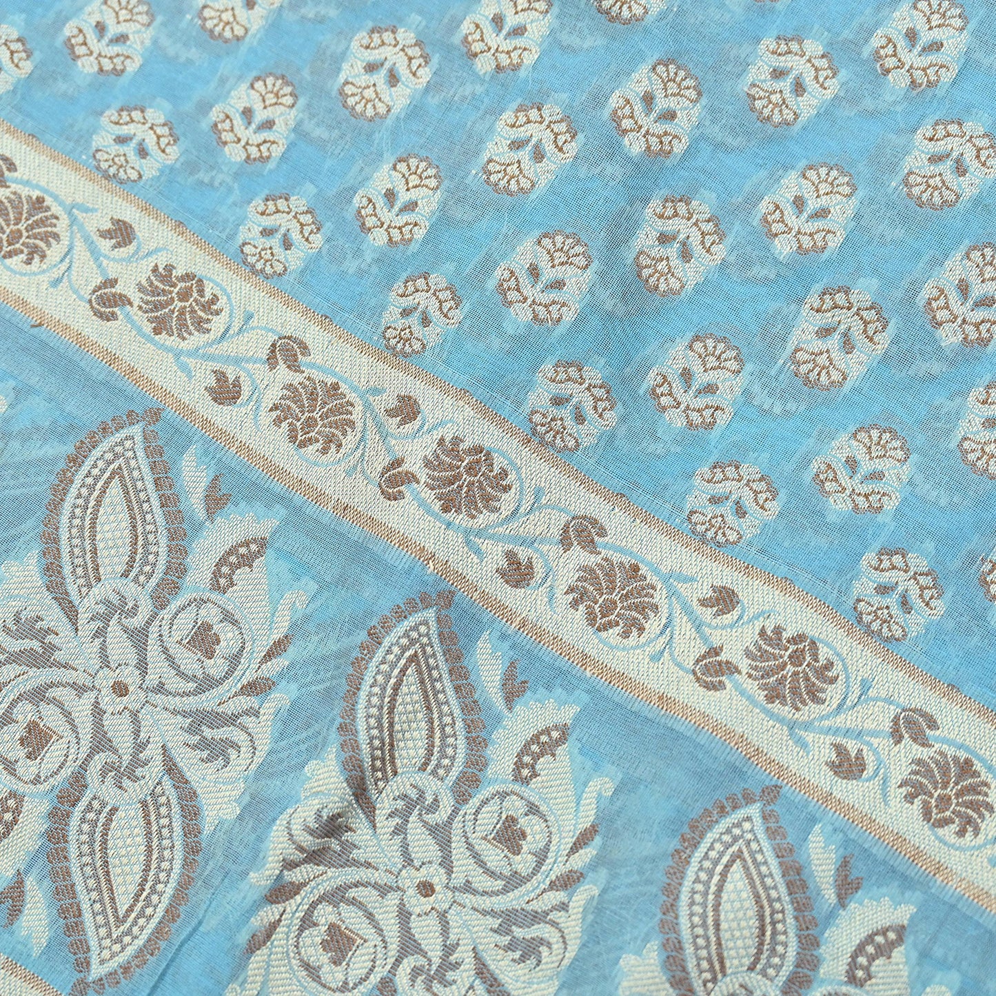 Indian Vintage Blue Dupatta Long Stole Woven Cotton Scarves Veil Soft Floral Design Wrap Boho Upcycle For Designing