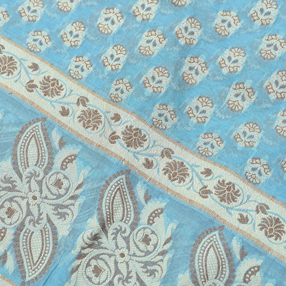 Indian Vintage Blue Dupatta Long Stole Woven Cotton Scarves Veil Soft Floral Design Wrap Boho Upcycle For Designing