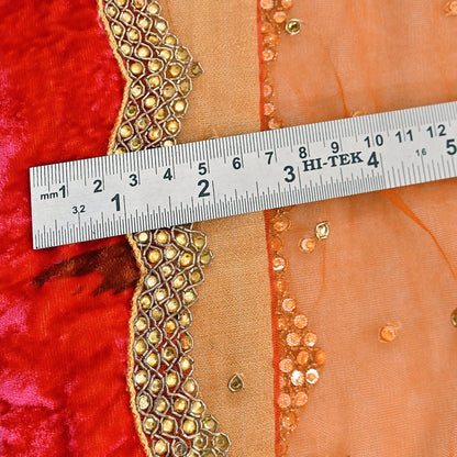 Indian Vintage Heavy Multi Dupatta Net Mesh Long Stole Hand Embroidered Scarf Golden Zardozi Zari Glass Beaded Stole