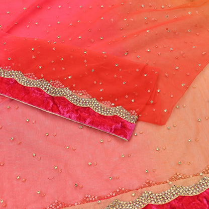 Indian Vintage Heavy Multi Dupatta Net Mesh Long Stole Hand Embroidered Scarf Golden Zardozi Zari Glass Beaded Stole