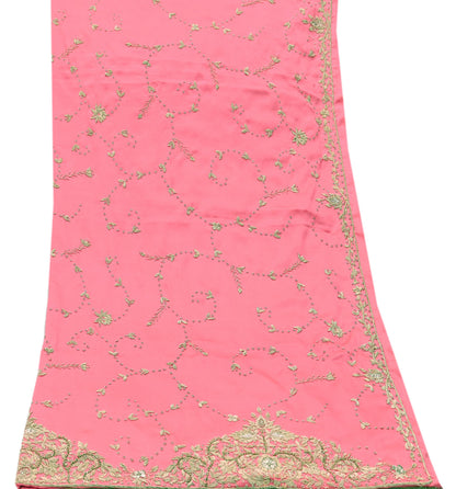 Indian Vintage Heavy Wedding Pink Dupatta Pure Satin Silk Long Stole Hand Embroidered Scarves Golden Zardozi Bridal Veil