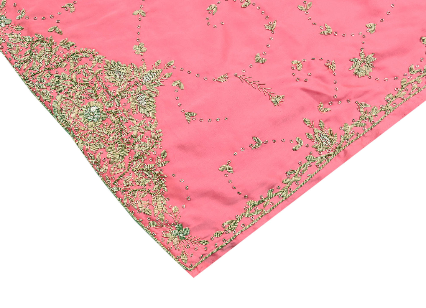 Indian Vintage Heavy Wedding Pink Dupatta Pure Satin Silk Long Stole Hand Embroidered Scarves Golden Zardozi Bridal Veil
