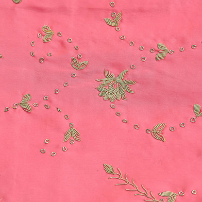 Indian Vintage Heavy Wedding Pink Dupatta Pure Satin Silk Long Stole Hand Embroidered Scarves Golden Zardozi Bridal Veil
