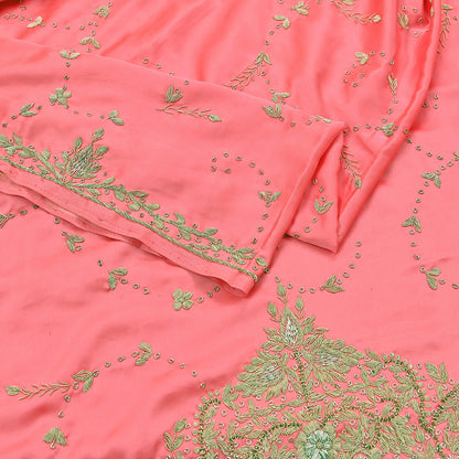 Indian Vintage Heavy Wedding Pink Dupatta Pure Satin Silk Long Stole Hand Embroidered Scarves Golden Zardozi Bridal Veil