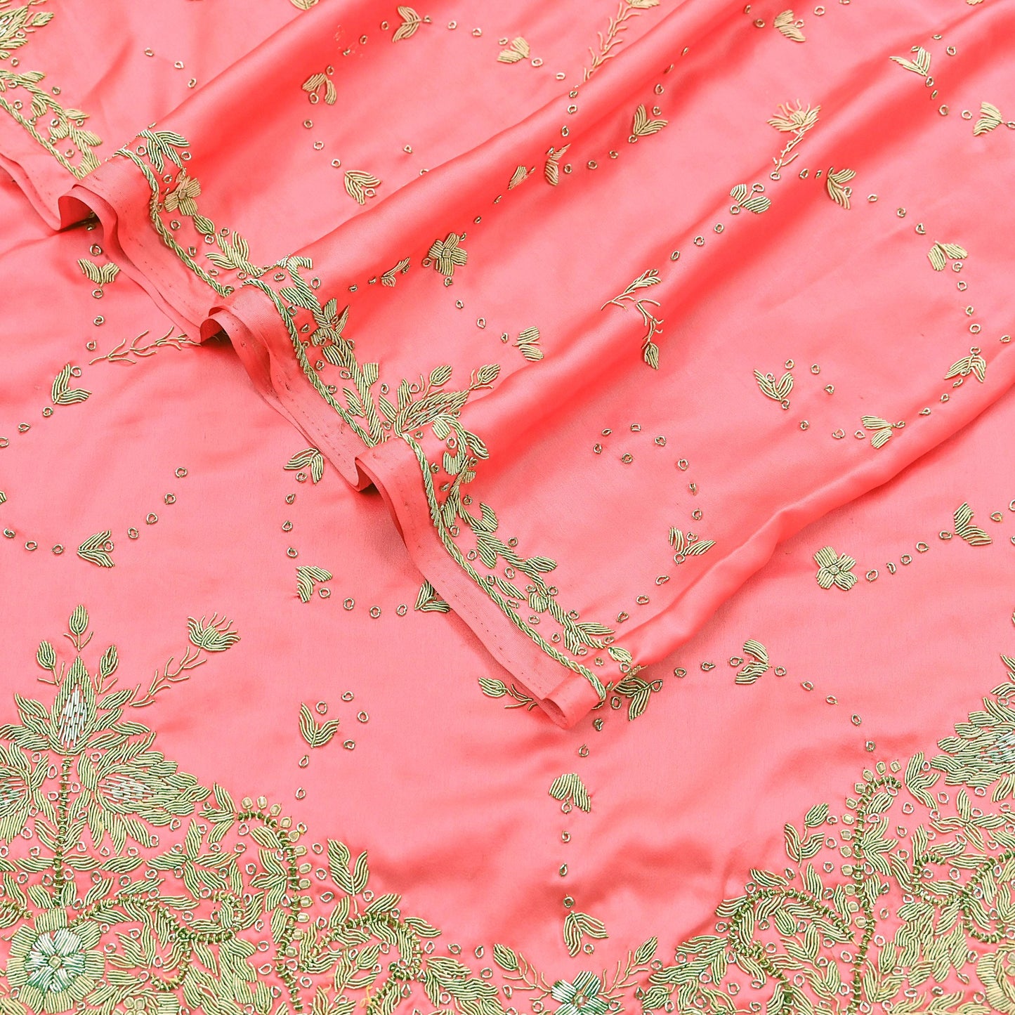 Indian Vintage Heavy Wedding Pink Dupatta Pure Satin Silk Long Stole Hand Embroidered Scarves Golden Zardozi Bridal Veil